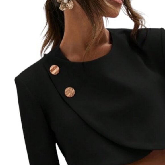 Shein gold button cropped blazer black women's size L - Picture 4 of 10